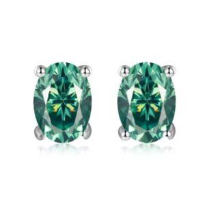 YunTong Jewelry 925 Silver Oval Moissanite Stud Earrings - 1 Carat VVS1 Color, G